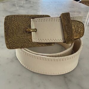 Jenny And The Boys Off White Belt with Etched Gold Brass Buckle